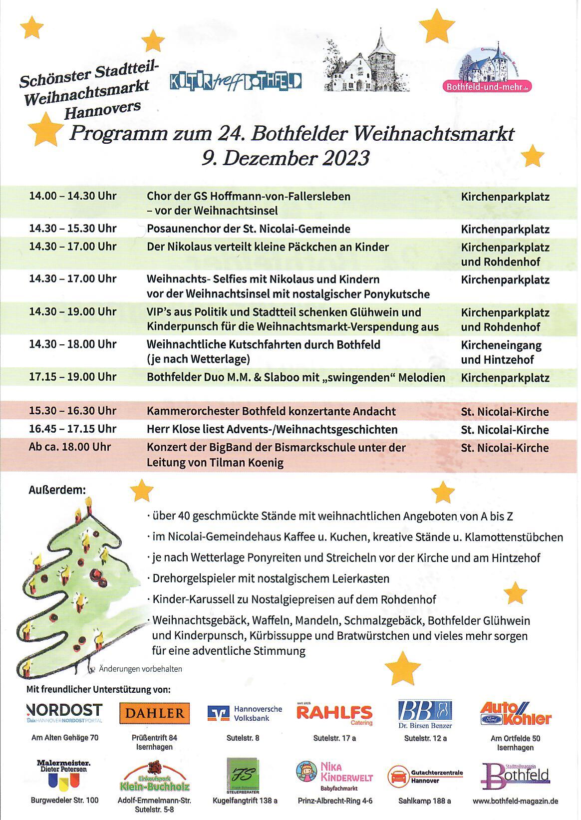 Programm Bothfelder Weihnachtsmarkt 2023